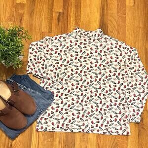 St. John’s Bay Vintage Mock Neck Long Sleeve Winter Print Sledding Women Medium